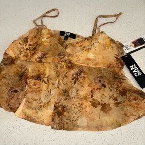 Nwt Madden NYC Yellow Babydoll Floral Tank Top M Medium S5